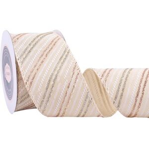 💜Glitter Pink and Gold Diagonal Stripes Wired Ribbon, 2.5 X10yards